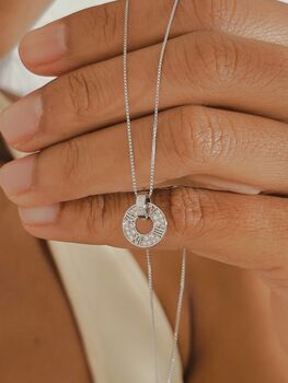 Roman Numeral Coin Cubic Zirconia Sterling Silver Necklace, 3 of 5