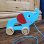 Personalised Wooden Pull Along Elephant, thumbnail 1 of 4