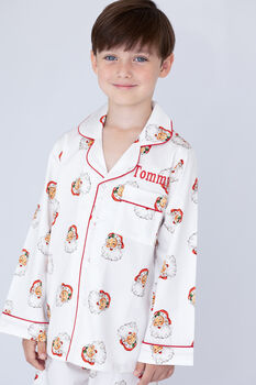 Boy's Personalised Christmas Santa Print Pyjamas, 4 of 12