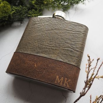 Leather Personalised Hip Flask, 3 of 8