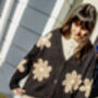 Black Crochet Applique Brown Floral Cardigan, thumbnail 3 of 10