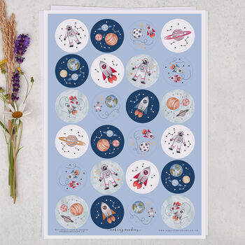 Space Stickers, Children's 24 Sticker Sheet With Astronaut Outer Space Design, 2 of 2