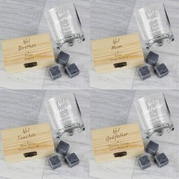 Personalised Number One Whisky Stones And Glass Set, 5 of 6