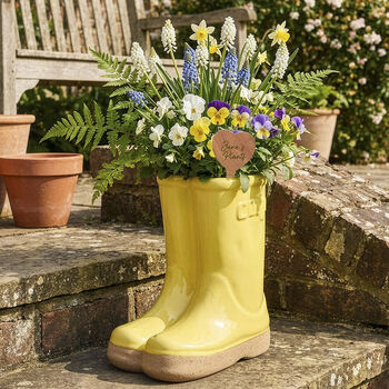 Personalised Heart Little And Large Yellow Welly Planters Gift Set, 2 of 8