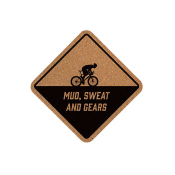 Square Cork Coaster 'Mud Sweat And Gears' | Homeware | Tableware | Cycling | Cyclist | Bike Rider Gift, 2 of 2