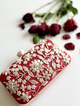 Delhi Dark Red Silk Clutch | Bridal Evening Bag | With Gift Box, 5 of 7
