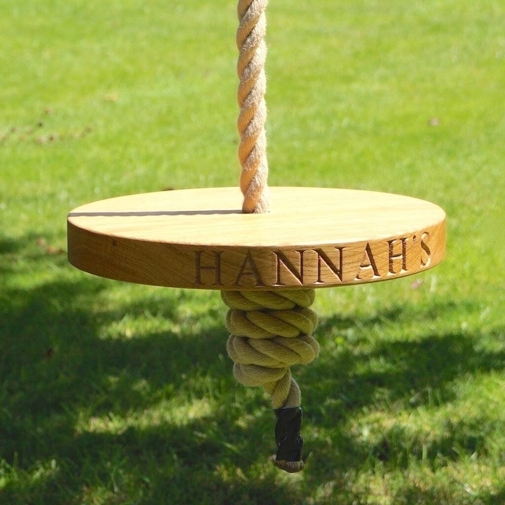 Personalised Round Oak Garden Rope Tree Swing, 1 of 7