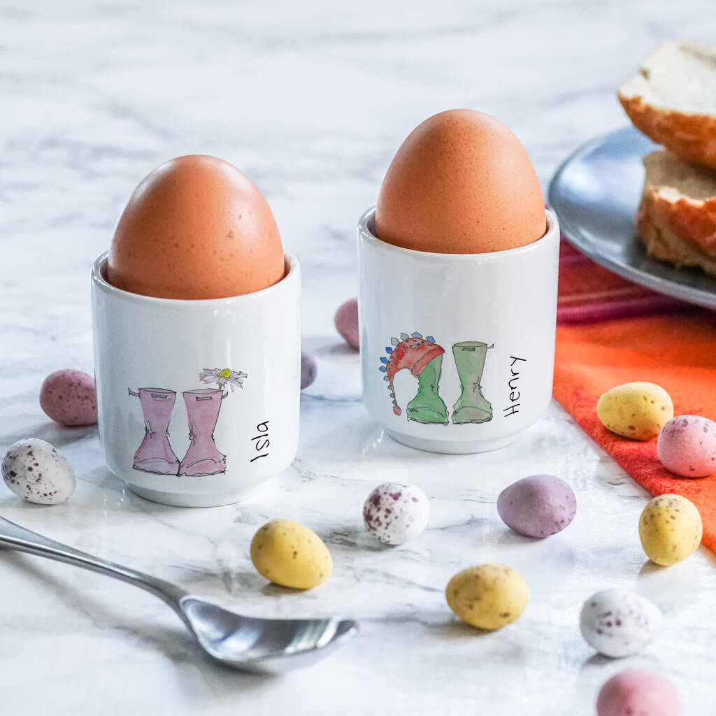Personalised Family Welly Boot Ceramic Egg Cups, 1 of 8