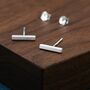Tiny Frosted Bar Stud Earrings In Sterling Silver, thumbnail 2 of 9