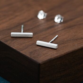 Tiny Frosted Bar Stud Earrings In Sterling Silver, 2 of 9