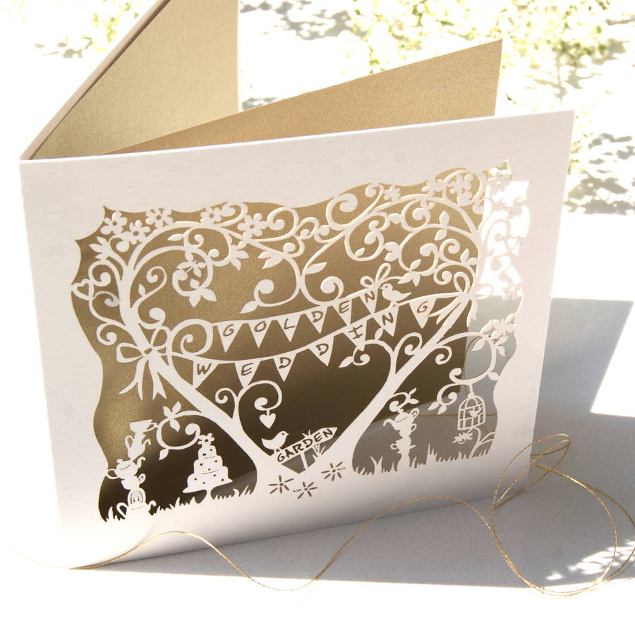golden wedding  anniversary  card  laser  cut card  by the 