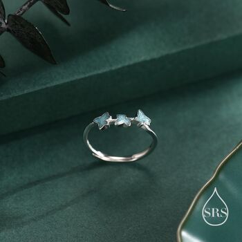 Sterling Silver Enamel Ivy Leaf Motif Ring, 5 of 12