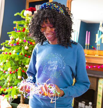 'Merry And Bright' Wreath Sweatshirt Jumper, 4 of 10