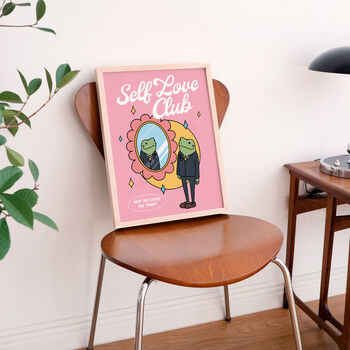 'Self Love Club' Pink Frog Wall Print, 2 of 8