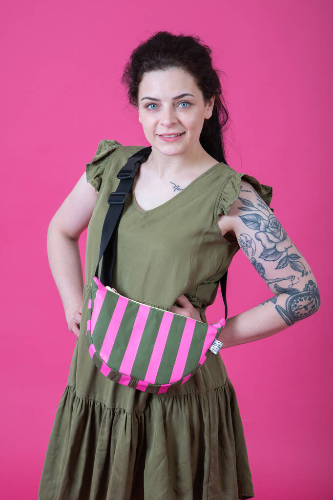 Stripes Pink And Green Sling Bag Waxed Cotton Bag, 1 of 3