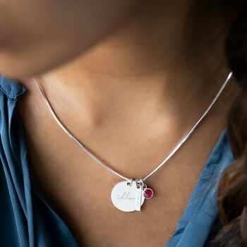 Disc Bar And Birthstone Sterling Silver Slider Necklace, 2 of 9
