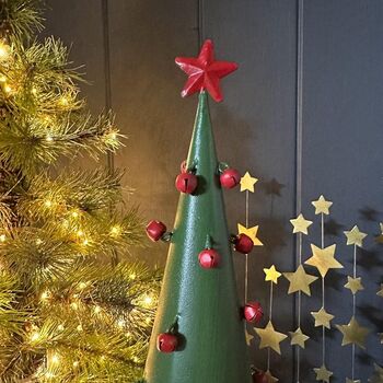 Tin Cone Tree On Wooden Base Christmas Decoration, 2 of 2