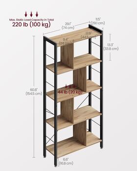 Five Tier Bookshelf Large Storage Shelf Bookcase, 10 of 12