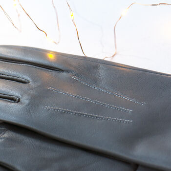 Soft Grey Leather Gloves With Stitching Detail, 5 of 10