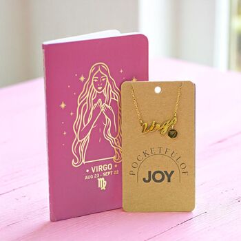 Zodiac Gift Set – Gold Star Sign Necklace And Celestial Notebook, 4 of 6