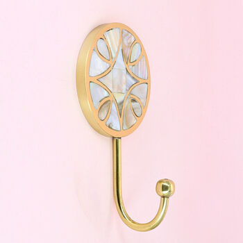 G Decor Mother Of Pearl Gold Brass Circle Coat Hook, 2 of 3