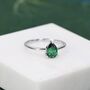 Sterling Silver One Carat Emerald Green Cz Pear Cut Ring, thumbnail 1 of 12