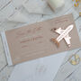 Beige Wedding Boarding Pass Save The Date With Rose Gold Magnetic Plane, thumbnail 1 of 7