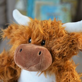 Highland Cow Zippy Soft Toy With Personalised Bag, 2 of 4