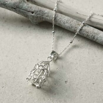 Sterling Silver Birdcage Pendant Necklace, 4 of 5