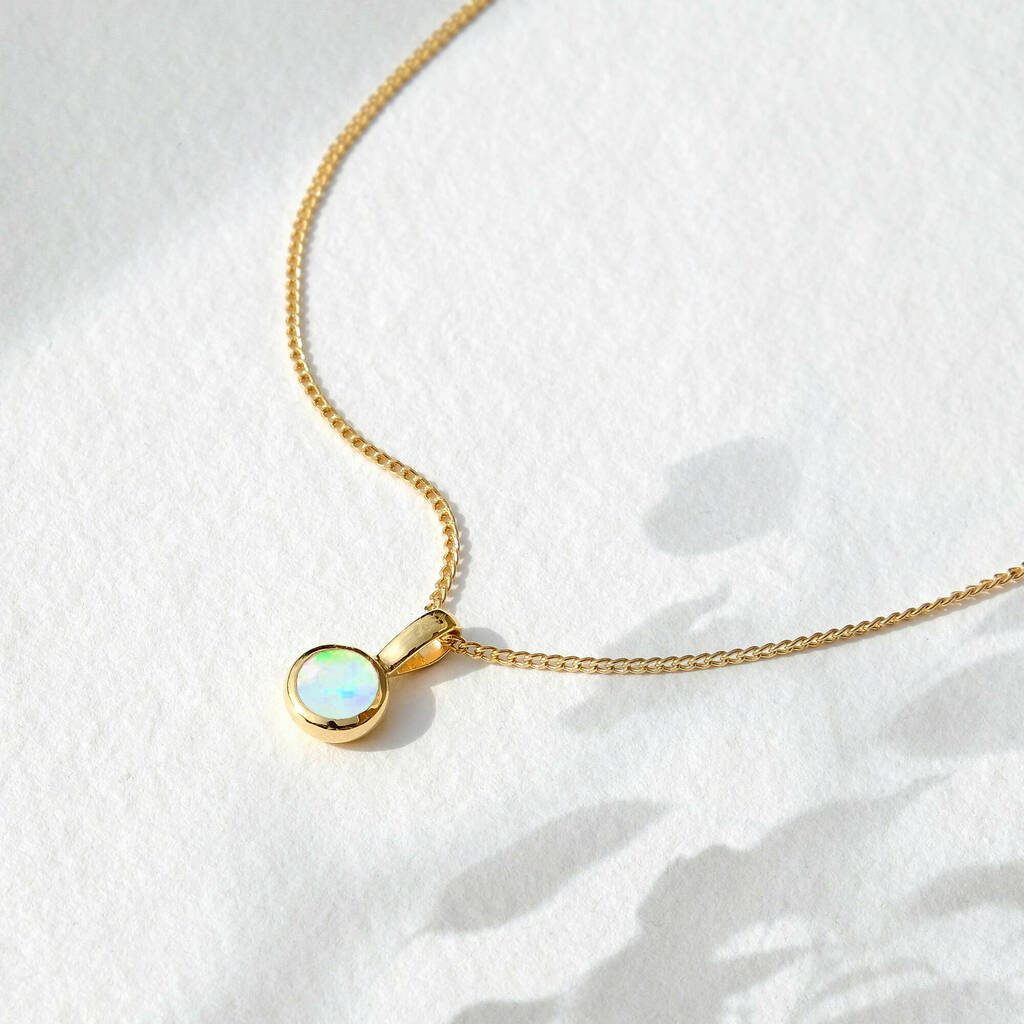 October Birthstone Opal Gold Plated Charm Necklace, 1 of 12