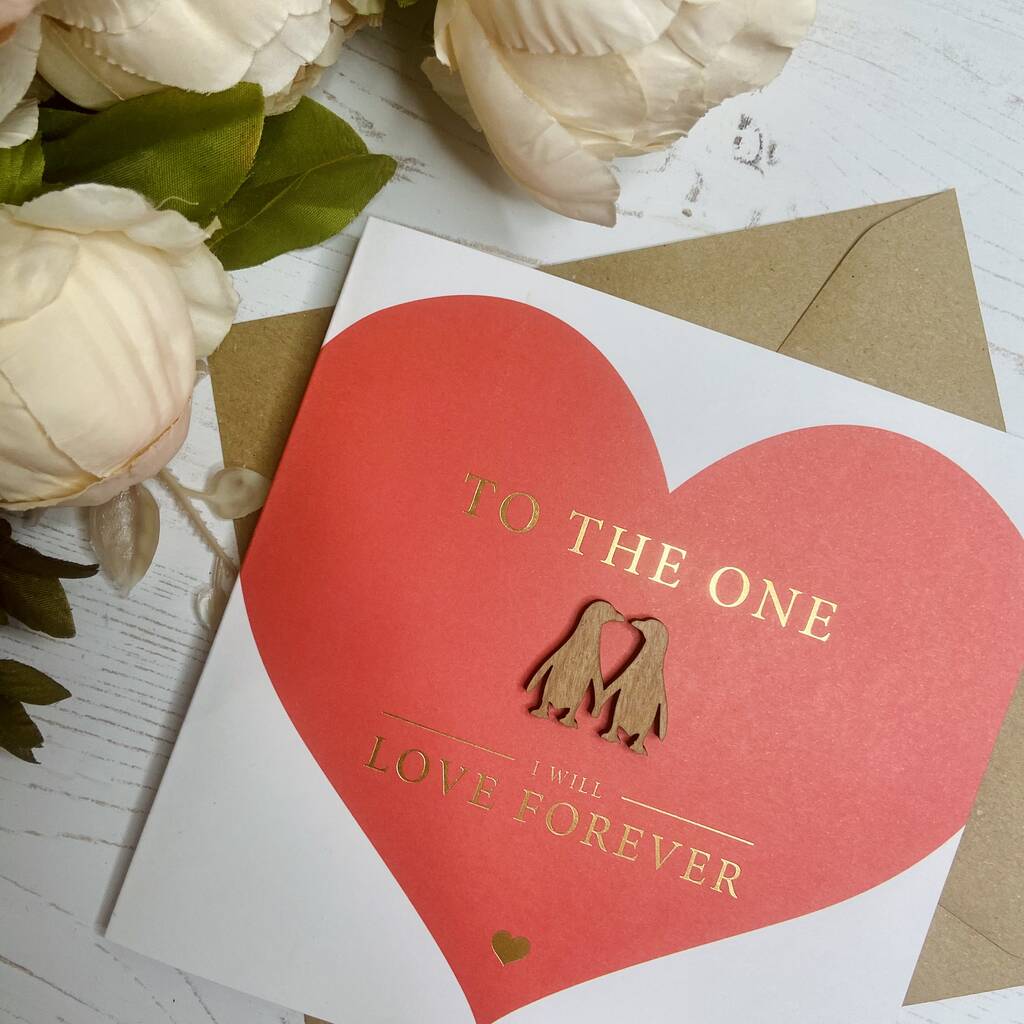 Love Heart Penguin Couple Luxury Card, 1 of 3
