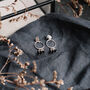 Silver Circle And Black Gemstone Earrings, thumbnail 1 of 5
