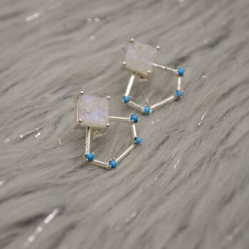 Raw Moonstone, Turquoise Sterling Silver Earrings, 3 of 7