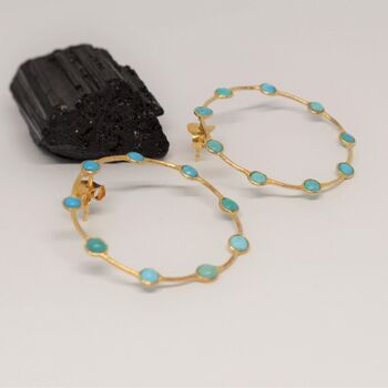Turquoise Gold Hoop Earrings, 3 of 7