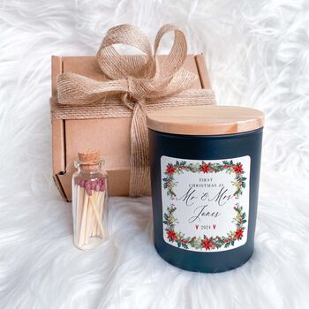 Personalised 1st Christmas Mr And Mrs Candle Newlywed Gift, 2 of 5