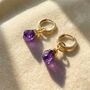 Raw Amethyst Gold Plated February Birthstone Huggies, thumbnail 1 of 3