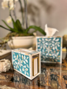 Mother Of Pearl Inlay Match Box Holder | Jewelled Aqua, 2 of 6