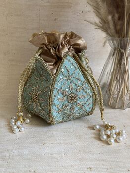 Mint Green Velvet Potli/Wrist Bag, 2 of 6