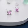 Princess Cut Tourmaline Pink Stud Earrings, thumbnail 3 of 12