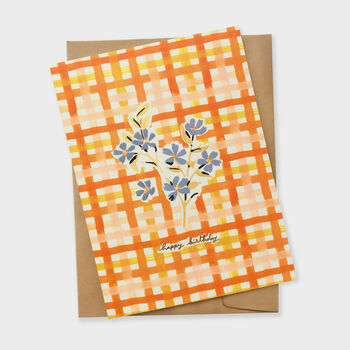 Orange Gingham Floral Birthday Card, 2 of 3