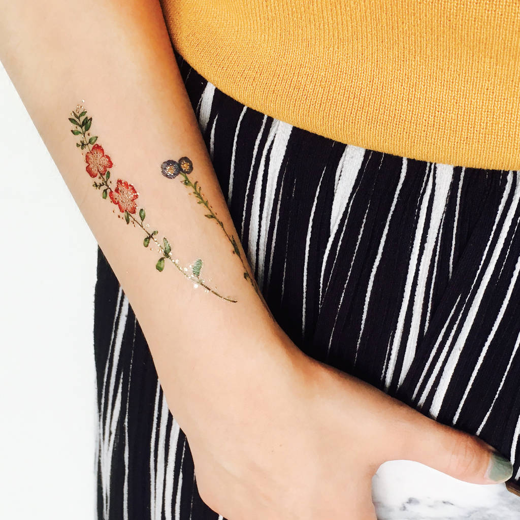 Vintage Pink Floral Flower Temporary Tattoo Arm Sleeve at MyBodiArt