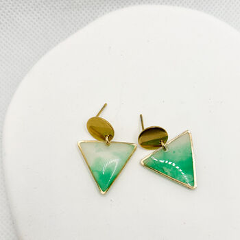 Geometric Green Minimalist Stud Drop Earrings, 7 of 11