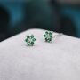 Emerald Green Cz Flower Stud Earrings Sterling Silver, thumbnail 1 of 10