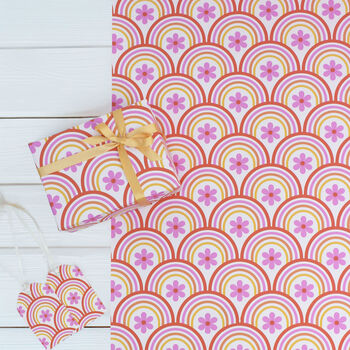 Cosmos Pink Flower Gift Wrap Set, 2 of 4