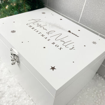 Personalised White Wooden Engraved Couples Christmas Eve Box Three Sizes 22cm | 27cm | 30cm, 3 of 9