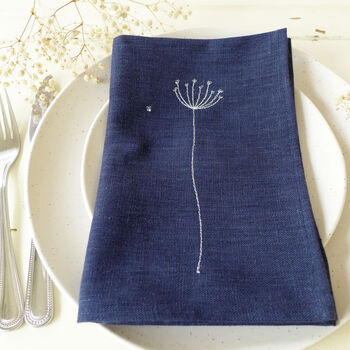 Embroidered Cow Parsley Ink Linen Napkins, 3 of 4