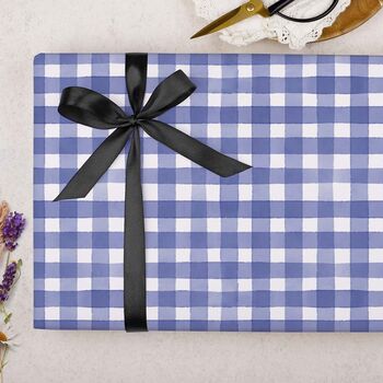 Three Sheets Of Dark Blue Gingham Wrapping Paper, 2 of 2