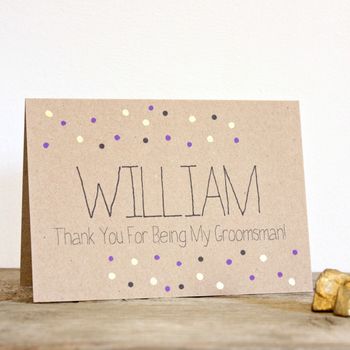 Personalised Groomsman Thank You Card, Gold Dots, 2 of 4