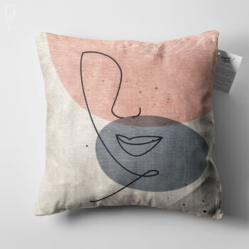 Abstract Face Cushion Cover With Pink, Grey, Beige, 5 of 7