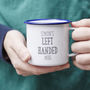 Left Handed Personalised Enamel Mug, thumbnail 2 of 3